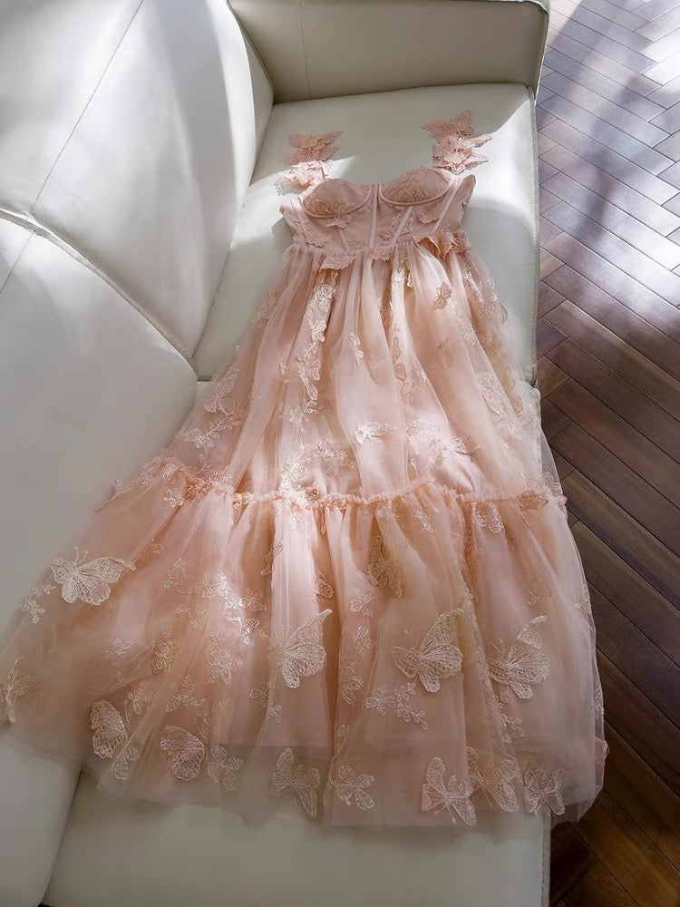 Elegant A Line Straps Sleeveless Blush Pink Lace Prom Dress Evening Dresses