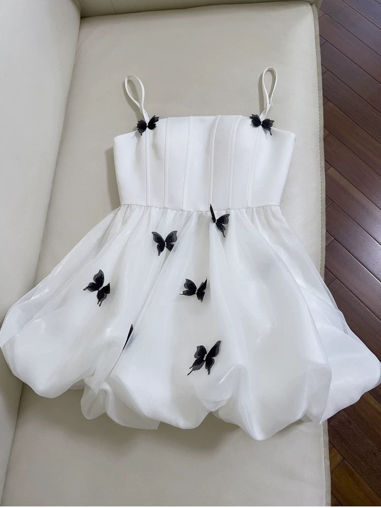 Cute A line Spaghetti Straps White Short Homecoming Dress Birthday Dresses With Butterfly