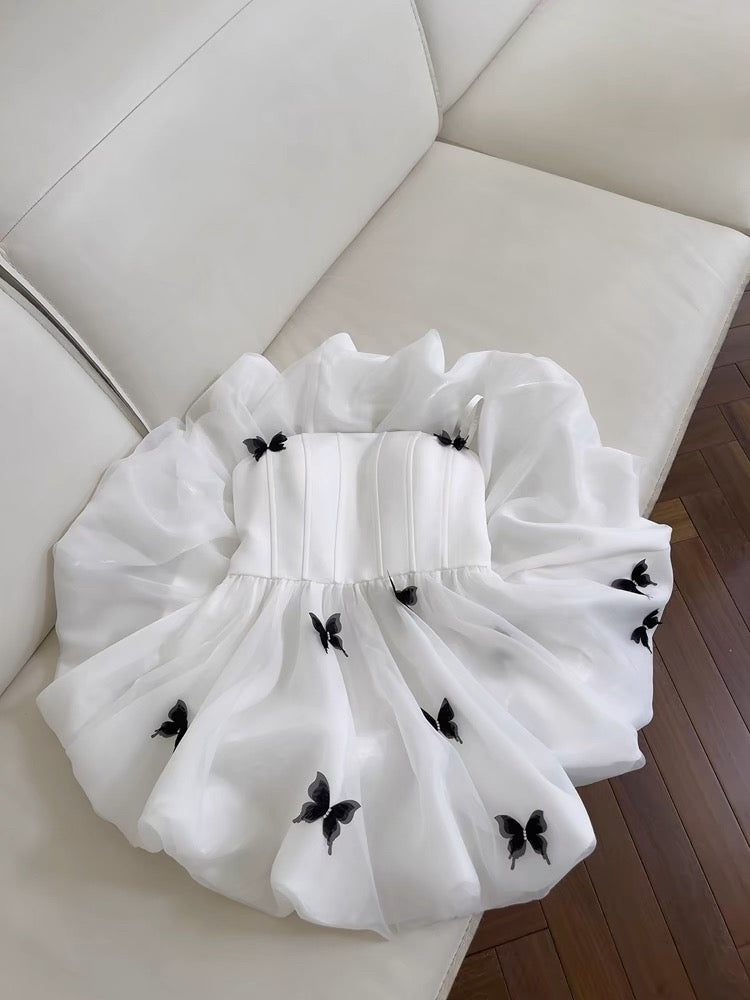 Cute A line Spaghetti Straps White Short Homecoming Dress Birthday Dresses With Butterfly