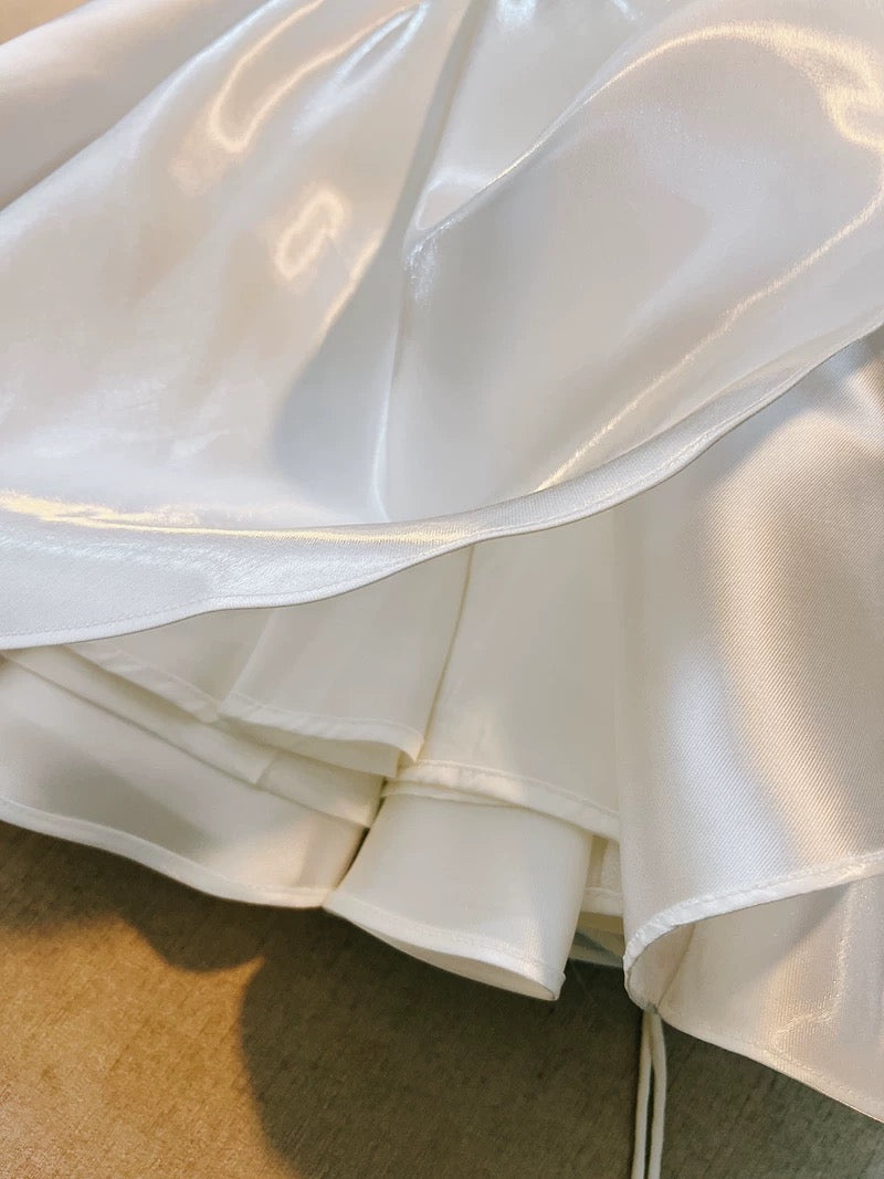 Cute A line Spaghetti Straps Bowknot White Short Homecoming Dress Birthday Dresses