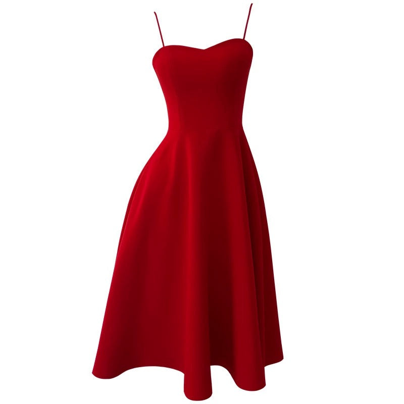 Simple A line Spaghetti Straps Red Knee Length Homecoming Dress Birthday Dresses