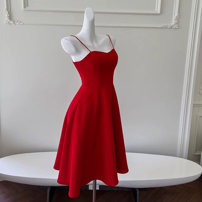 Simple A line Spaghetti Straps Red Knee Length Homecoming Dress Birthday Dresses