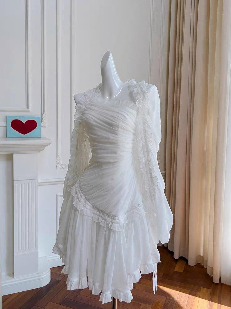 Fairytale A line Strapless White Chiffon Ruffles Homecoming Dress Birthday Dresses