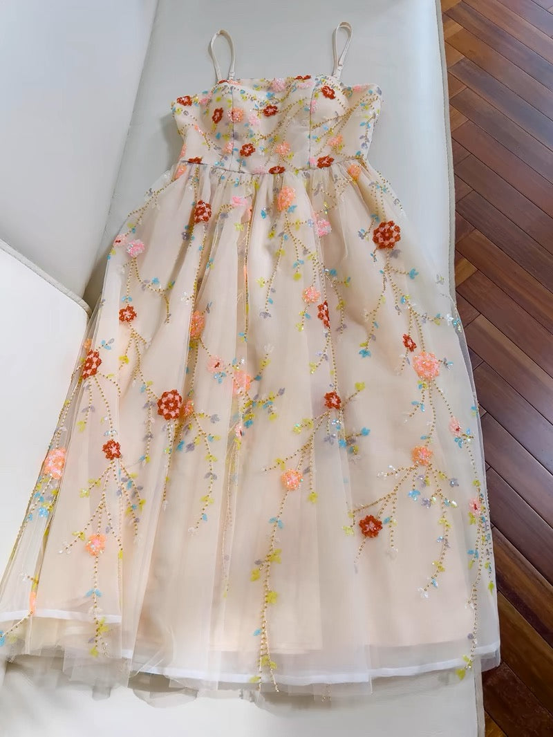 Fairytale A line Spagetti Straps Champagne Beads Tulle Homecoming Dress Birthday Dresses