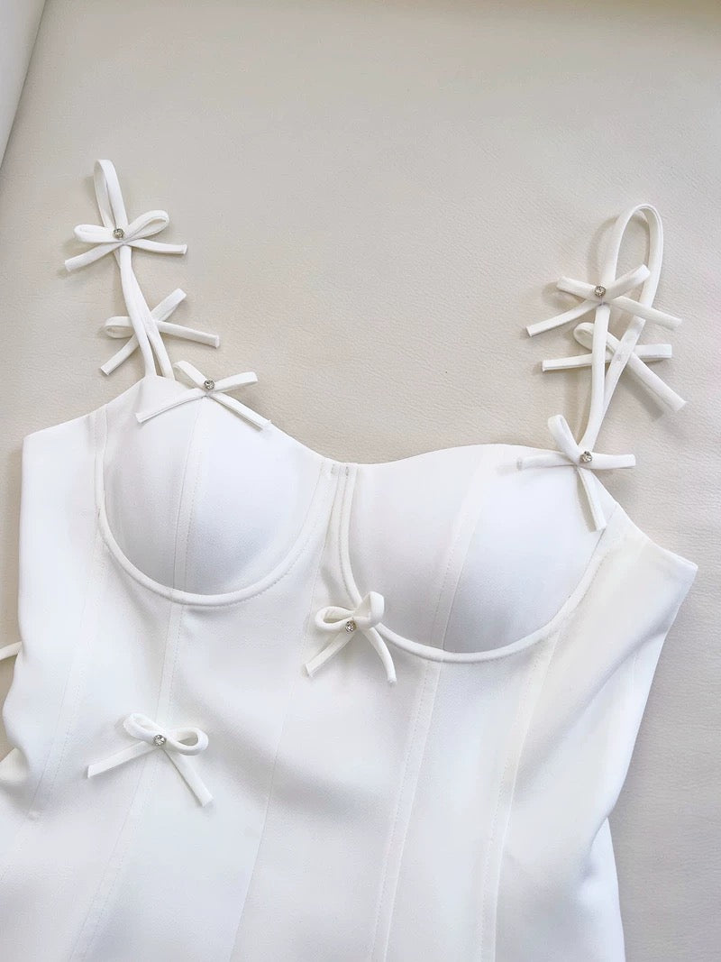 Cute A line Spaghetti Straps White Short Homecoming Dress Birthday Dresses With Bow
