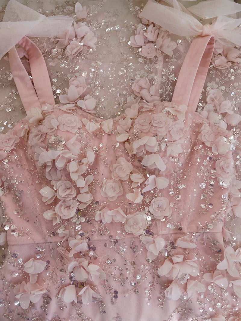 Cute A Line Straps Sleeveless Blush Pink Tulle Sequin Long Prom Dresses