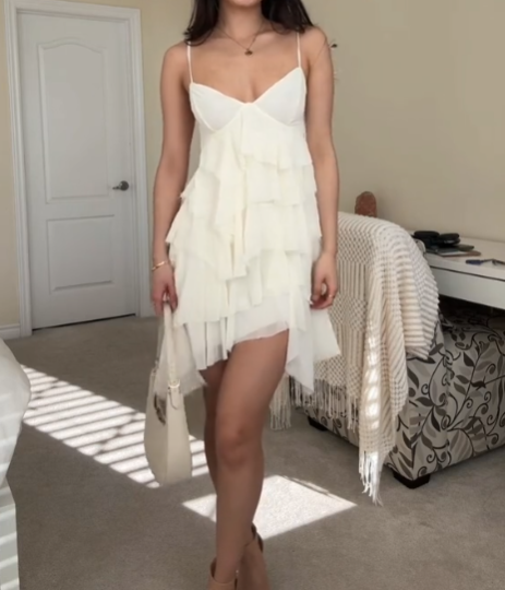 Cute A line Straps Ivory Short Chiffon Homecoming Dresses Cocktail Dress