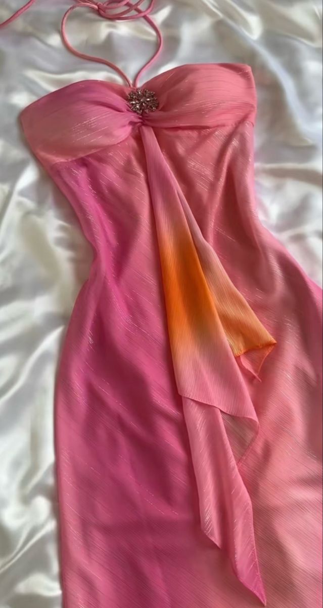 Elegant A line Halter Chiffon Ombre Pink Prom Dresses Evening Dress With Beads