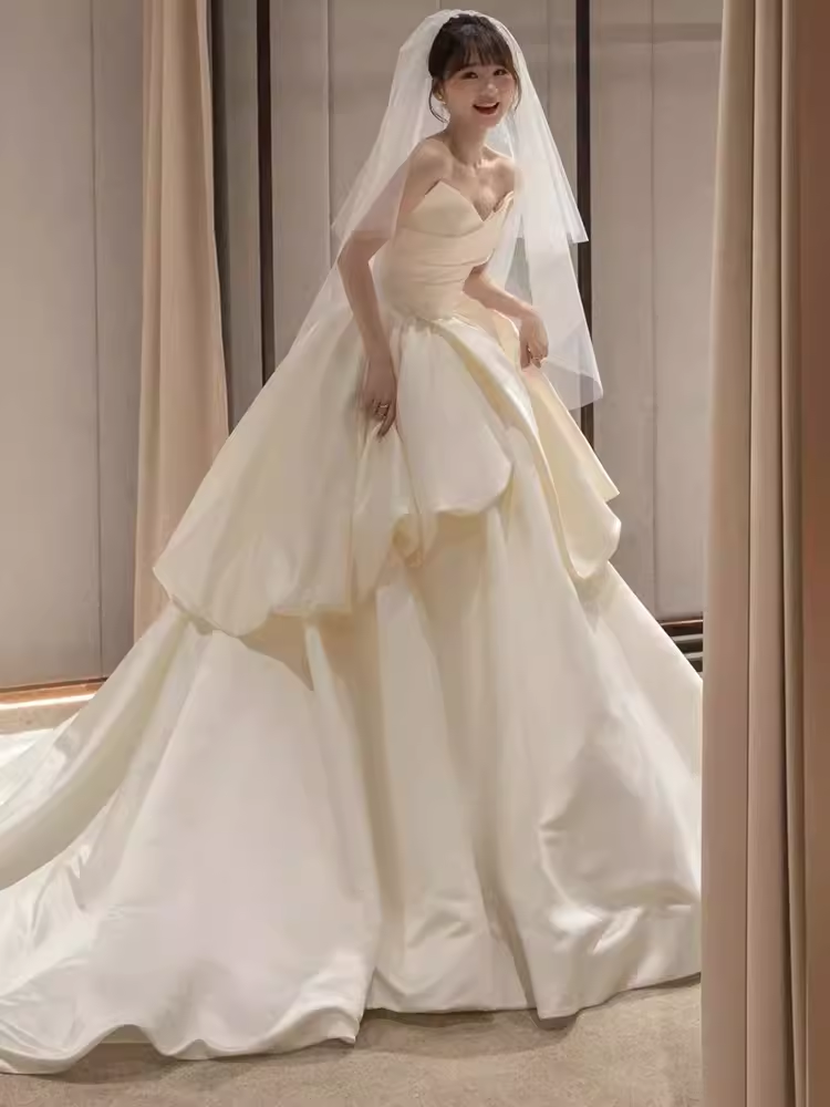 Unique Ball Gown Sweetheart Satin Long Wedding Dress