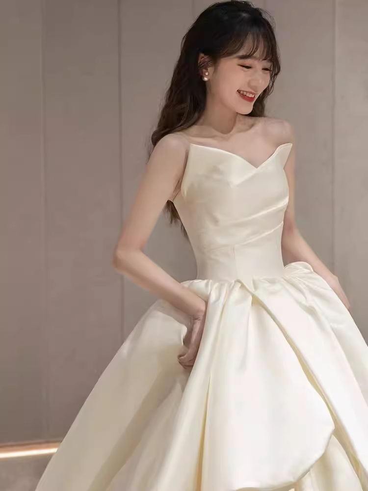 Unique Ball Gown Sweetheart Satin Long Wedding Dress