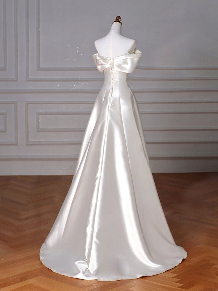 Timeless A-Line Off Shoulder Satin Wedding Dresses With Ruffles