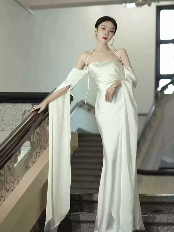 Elegant Ivory Satin Long Simple Evening Dress Prom Dresses