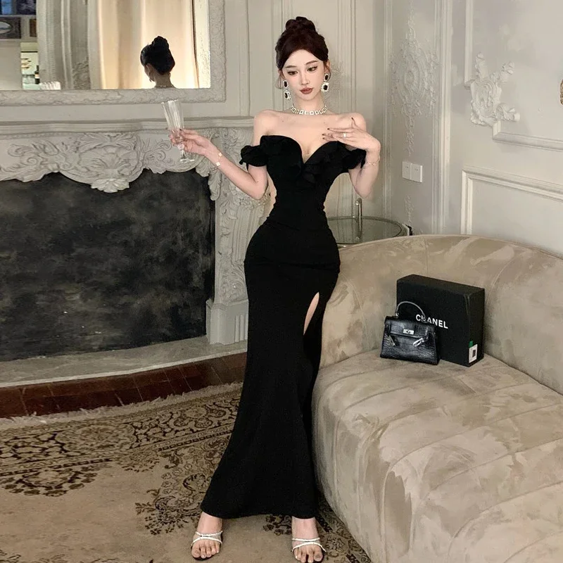 Elegant High Waist Slim Wrapped Slit Long Prom Dresses New Evening Party Dress