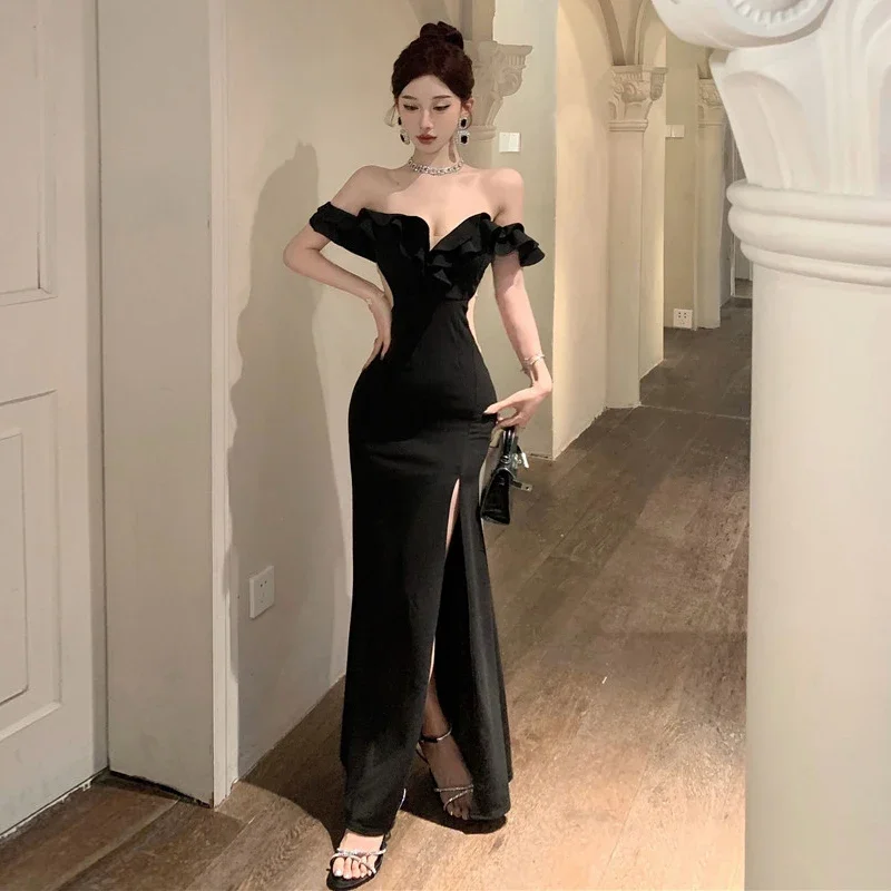 Elegant High Waist Slim Wrapped Slit Long Prom Dresses New Evening Party Dress