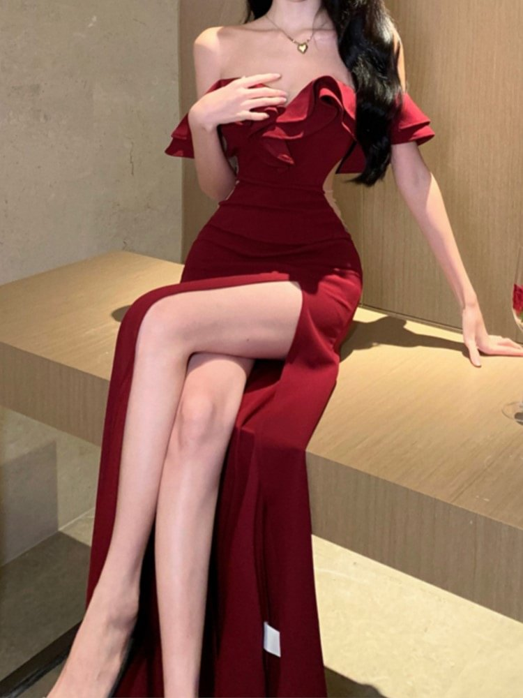 Sexy Bodycon Long Dresses for Women Ruffles Prom Dress Party Dress