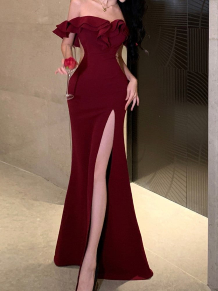 Sexy Bodycon Long Dresses for Women Ruffles Prom Dress Party Dress