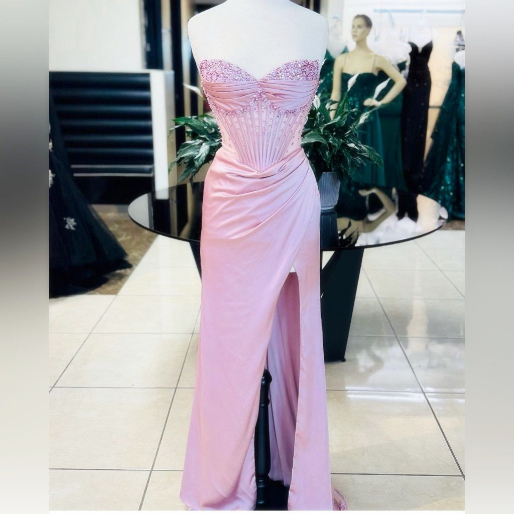Elegant Sheath Sweetheart Sequin Satin Slit Prom Dresses Evening Dress