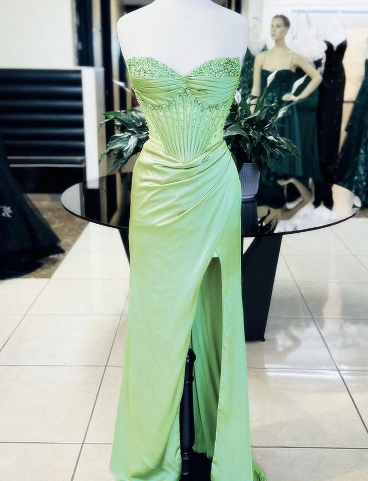 Elegant Sheath Sweetheart Sequin Satin Slit Prom Dresses Evening Dress