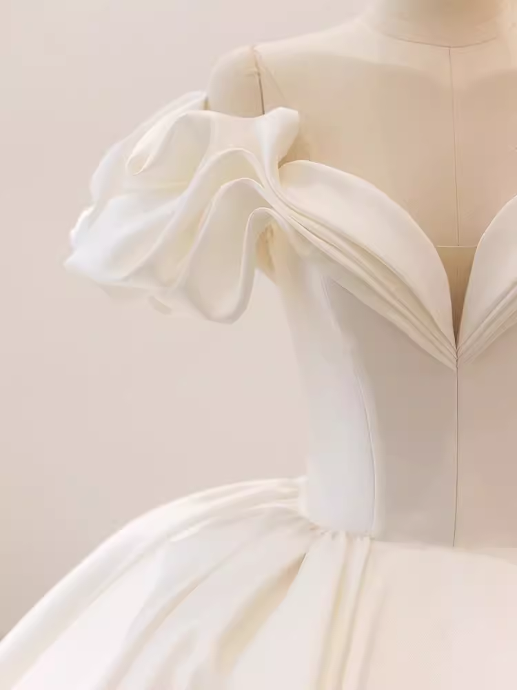 Unique Ball Gown Off The Shoulder Satin Long Wedding Dresses
