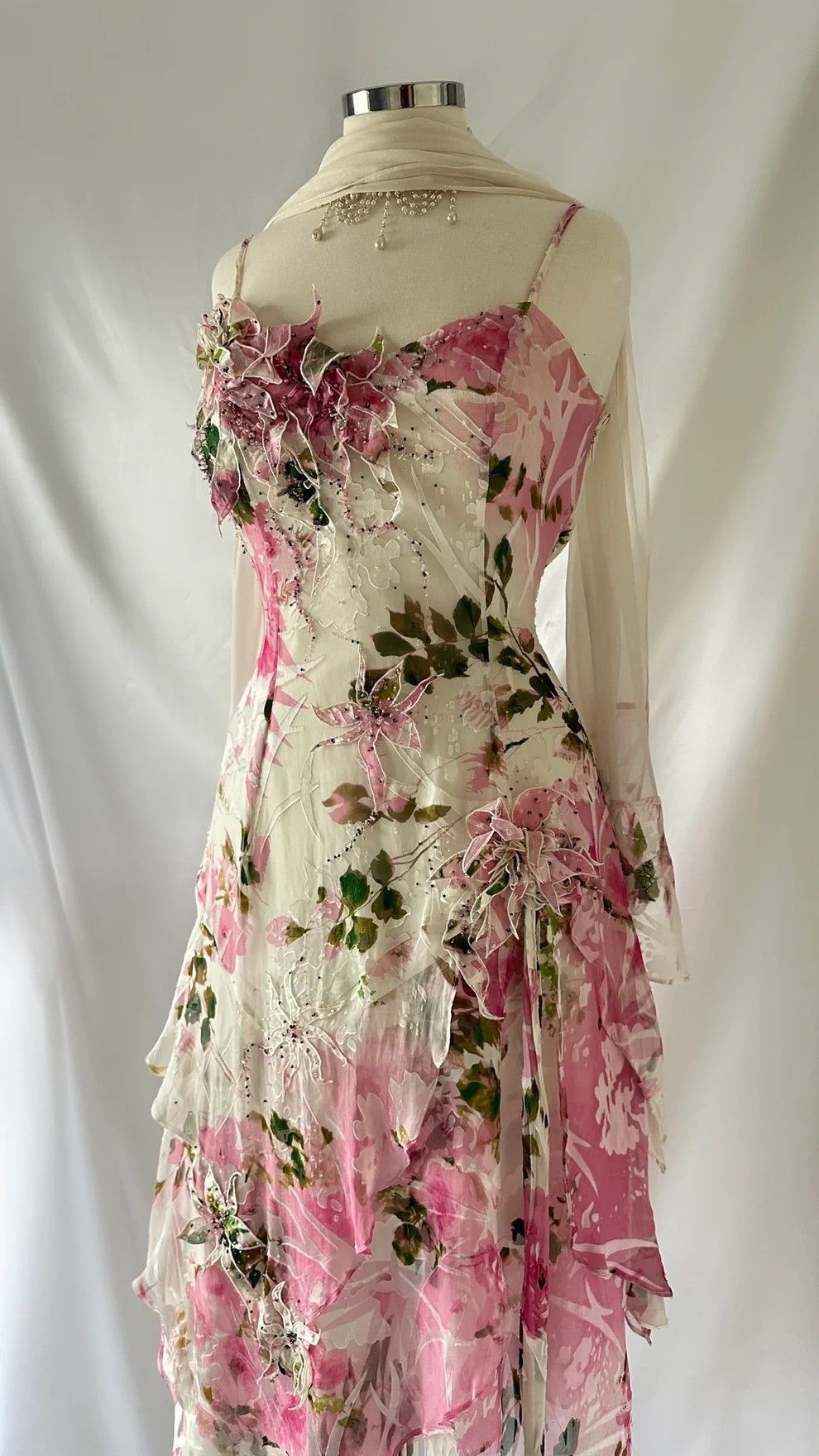 Chic A line Spaghetti Straps Floral Pink Short Homecoming Dresses Cocktail Dress With Ribbon