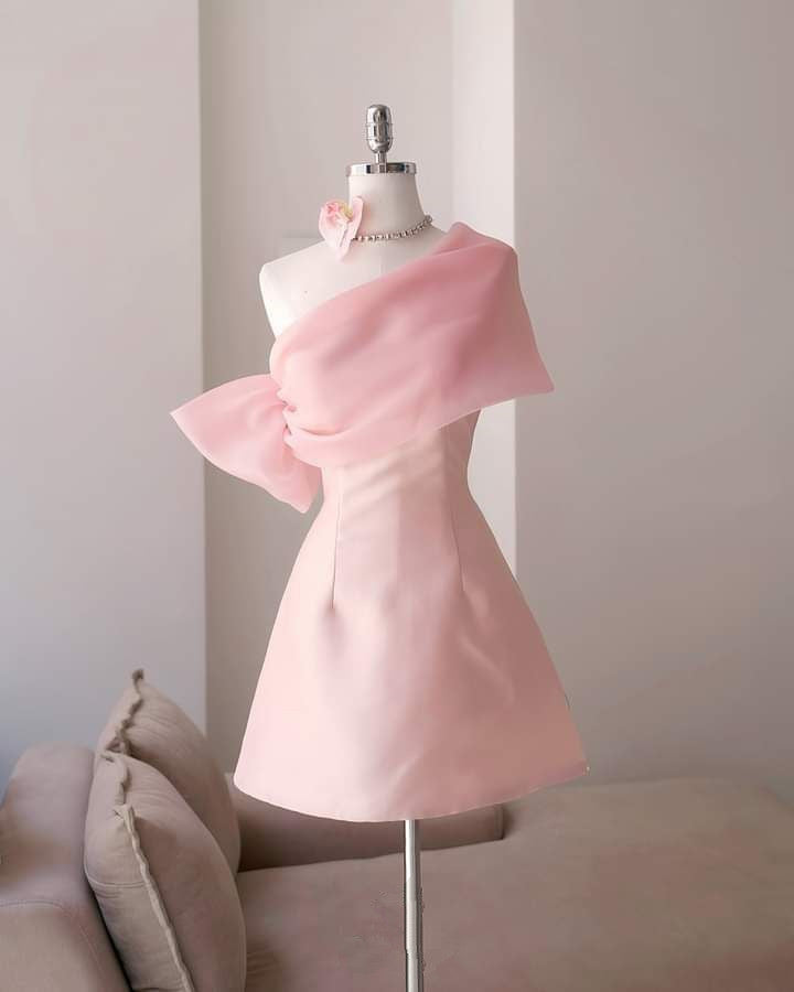 Cute A line One Shoulder Pink Tulle Homecoming Dresses 18th Birthday Dress
