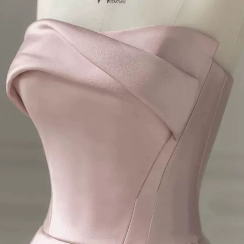 Modest A line Strapless Long Light Pink Prom Dresses Evening Party Dress
