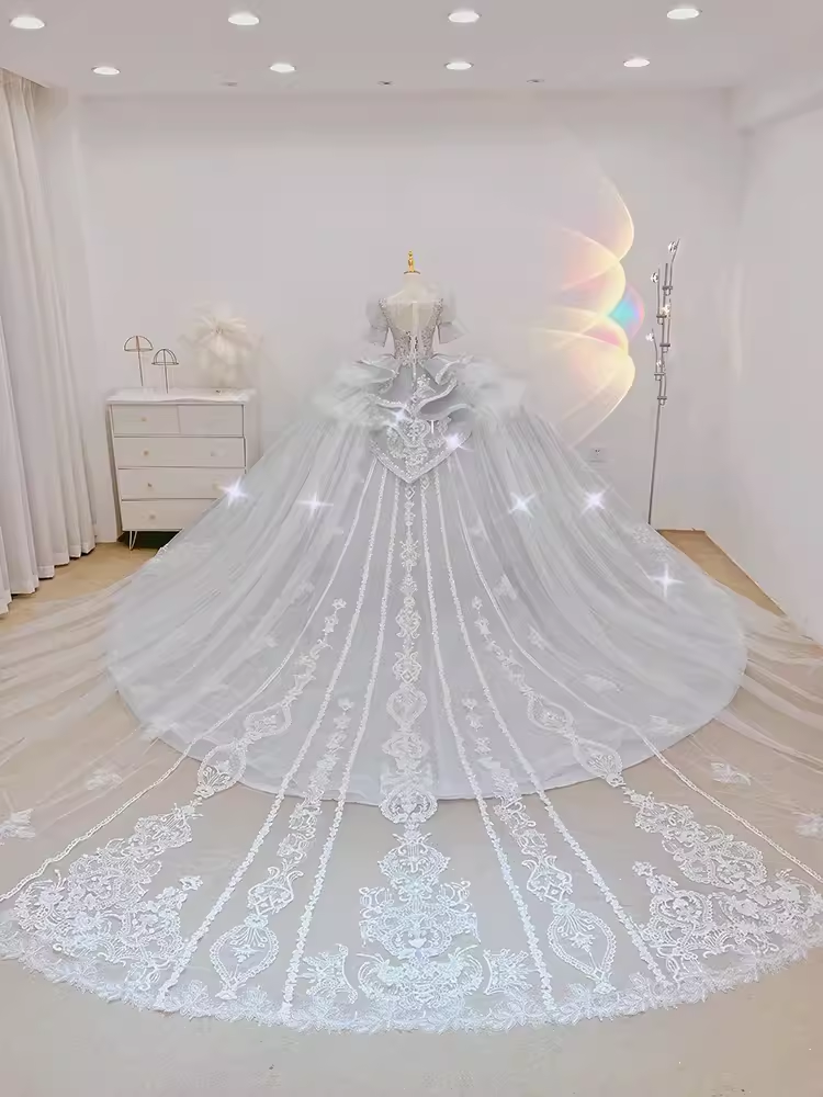 Fairytale Ball Gown Scoop Neckline Tulle Lace Long Wedding Dresses