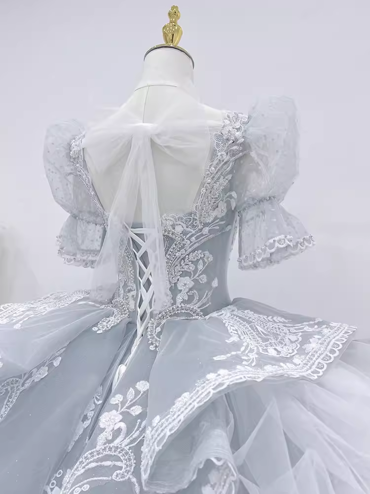 Fairytale Ball Gown Scoop Neckline Tulle Lace Long Wedding Dresses
