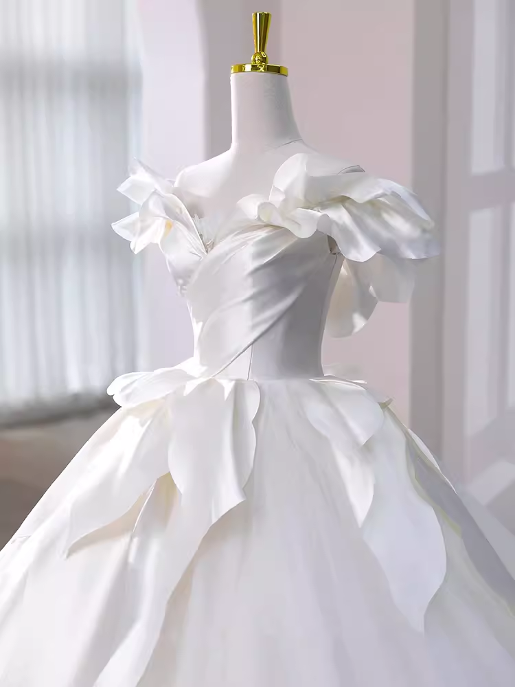 Princess Ball Gown Off The Shoulder Satin Long Wedding Dresses