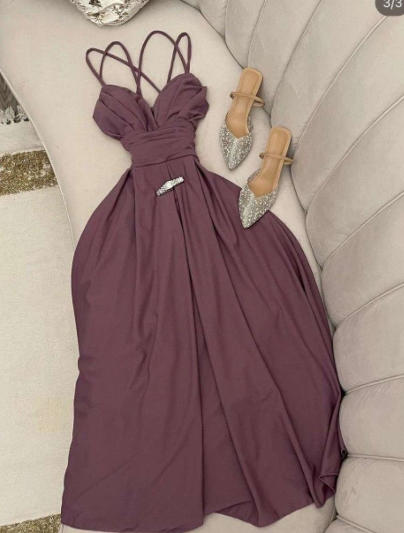 Simple A line Straps Ruffles Long Prom Dress Evening Dresses