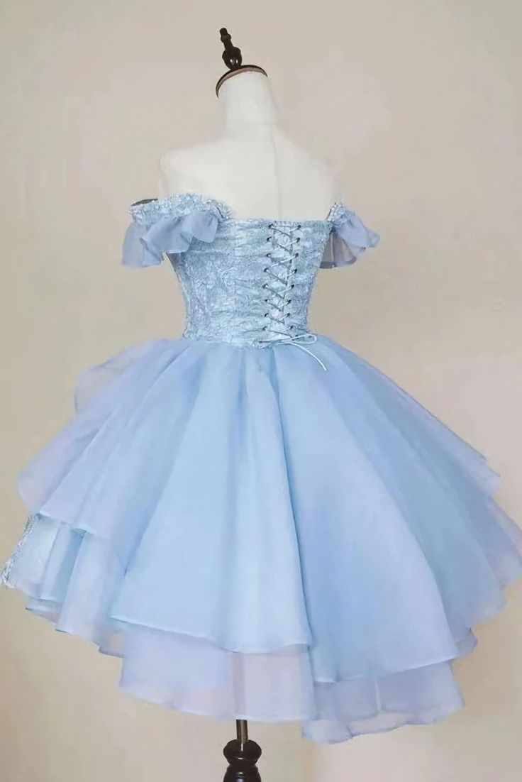 Cute Ball Gown Off The Shoulder Lace Light Sky Blue Homecoming Dress Short Birthday Outfit