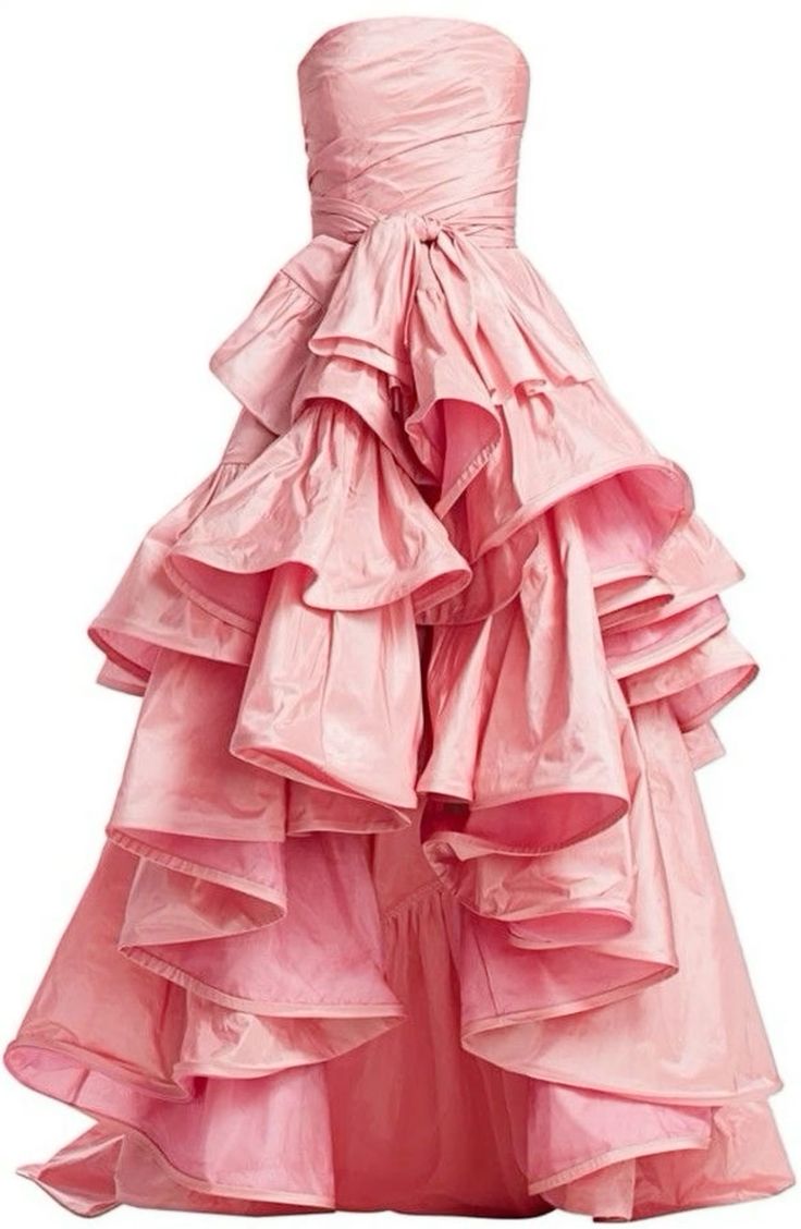Modest Ball Gown Strapless Pink Taffeta Long Prom Dress Evening Dresses With Ruffles