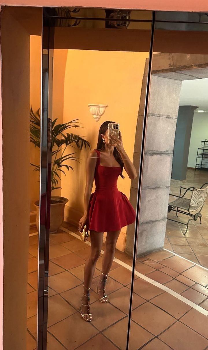 Simple A line Straps Red Short Homecoming Dresses 21st Birthday Outfit Party Dress