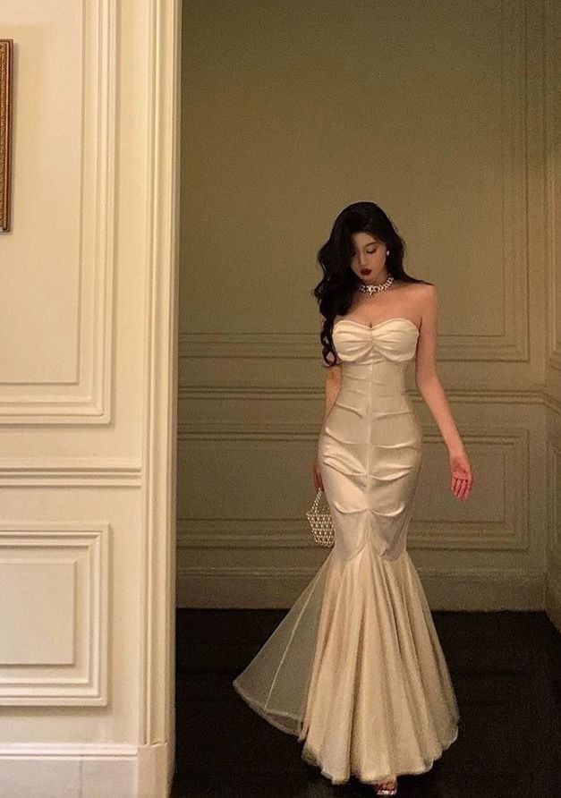 Sexy Mermaid Sweetheart White Satin Long Prom Dress Evening Dresses