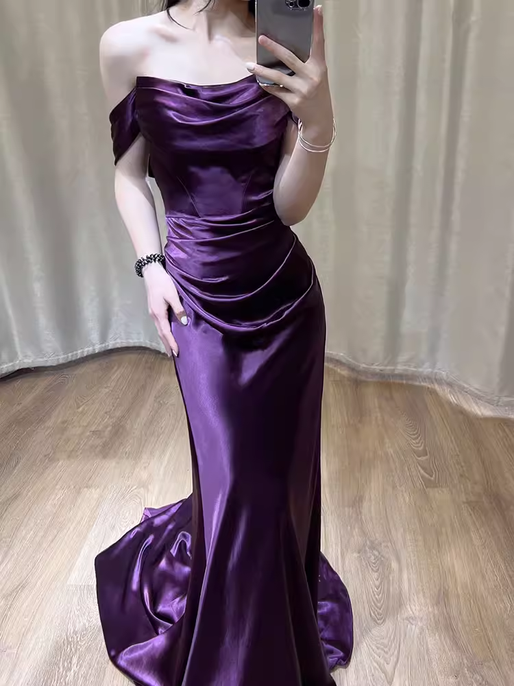 Sexy Mermaid Off The Shoulder Grape Long Prom Dresses