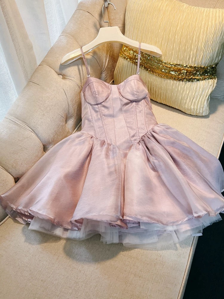 Simple A Line Spaghetti Straps Pink Short Homecoming Dresses 18th Birthday Outfit