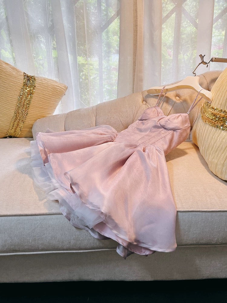 Simple A Line Spaghetti Straps Pink Short Homecoming Dresses 18th Birthday Outfit