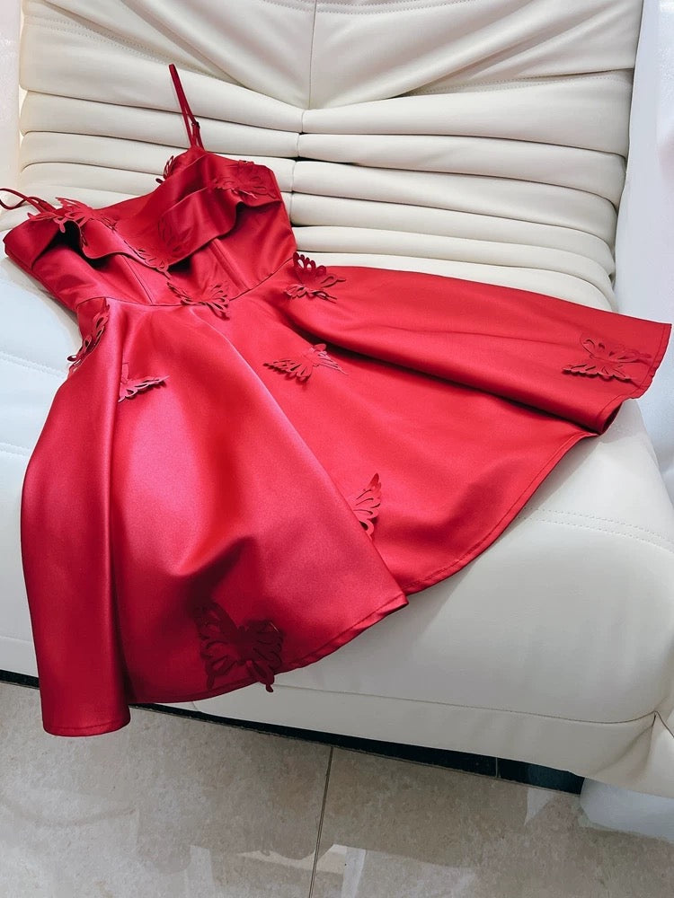 Simple A Line Spaghetti Straps Red Short Homecoming Dresses 18th Birthday Outfit