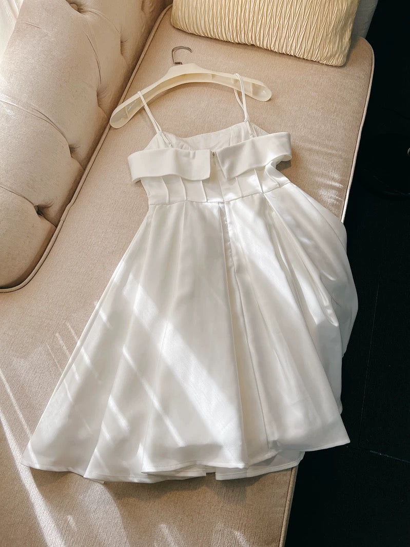 Modest A Line Spaghetti Straps White Short Satin Homecoming Dresses Party Dress