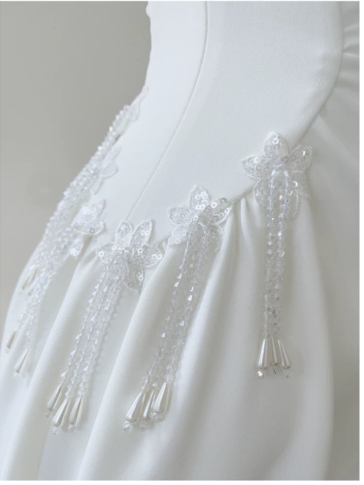 Simple A Line Straps White Satin Ankle Length Prom Dress Evening Dresses