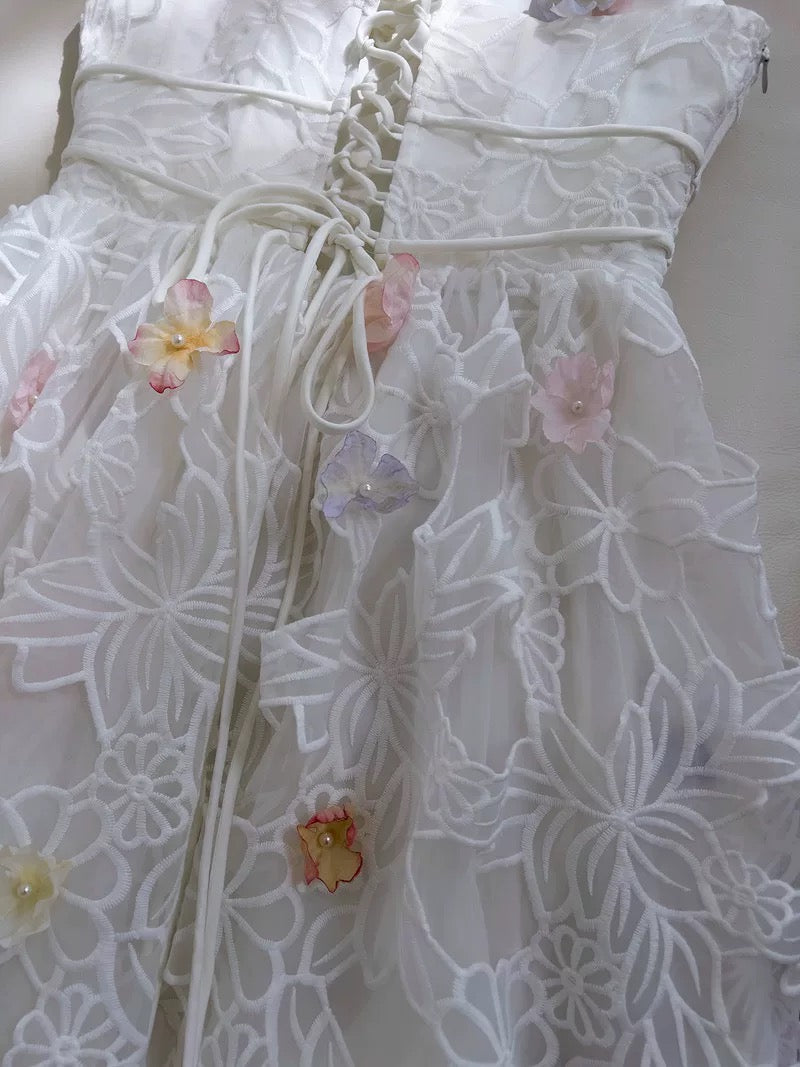 Pretty A Line Spaghetti Straps White Lace Long Length Prom Dress Evening Dresses