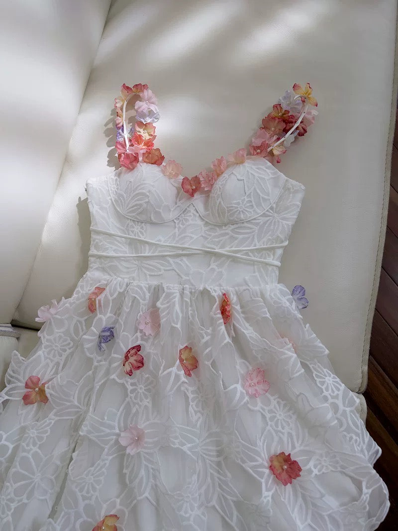 Pretty A Line Spaghetti Straps White Lace Long Length Prom Dress Evening Dresses