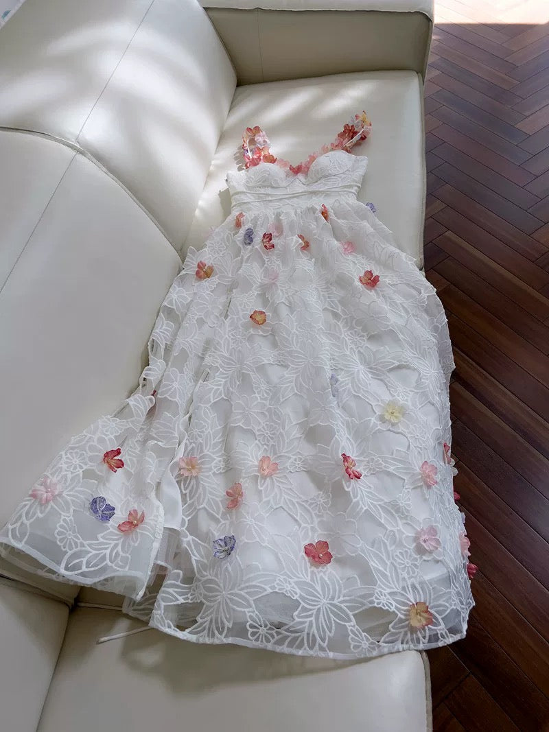 Pretty A Line Spaghetti Straps White Lace Long Length Prom Dress Evening Dresses