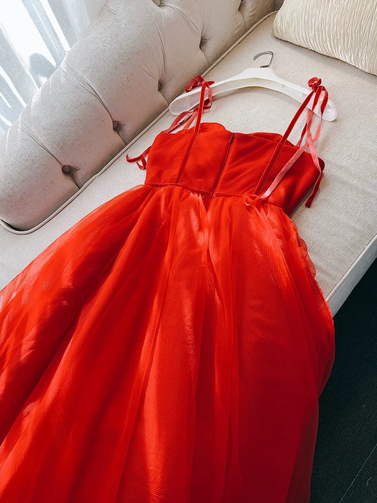Modest A Line Spaghetti Straps Tulle Red Homecoming Dresses Birthday Outfits