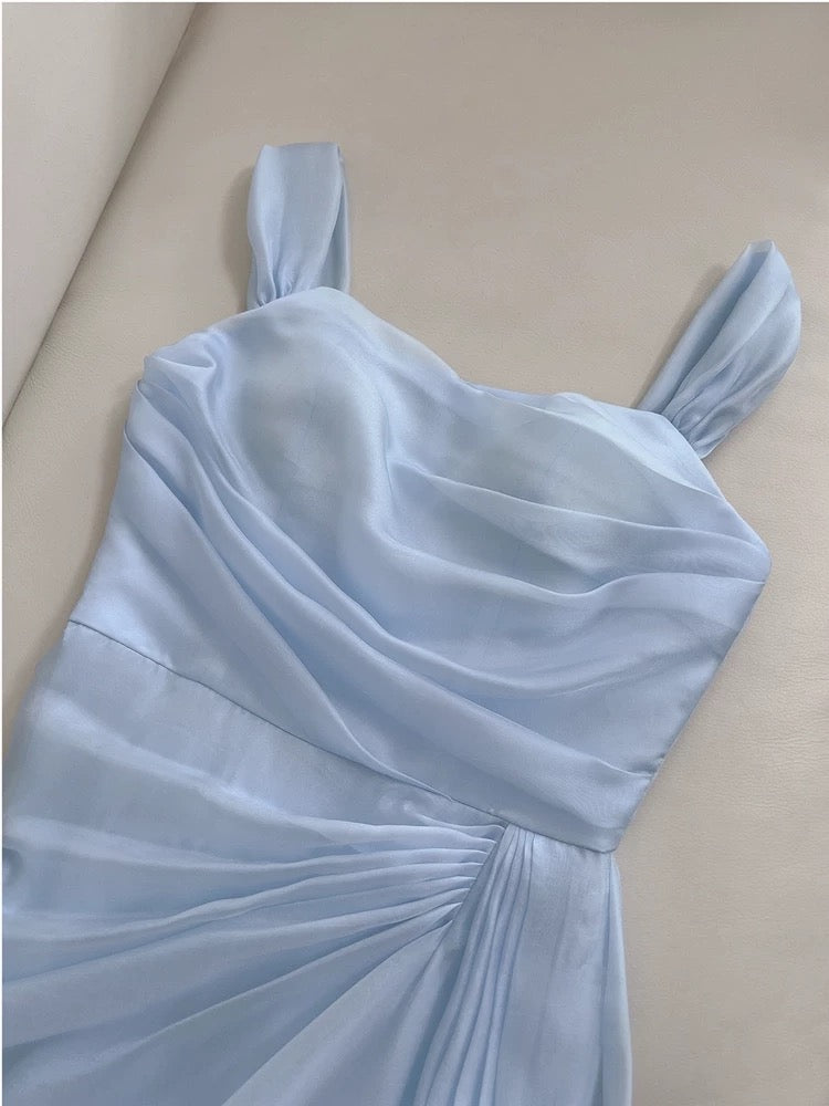 Pretty Sheath Straps Chiffon Light Sky Blue Prom Dress Evening Dresses