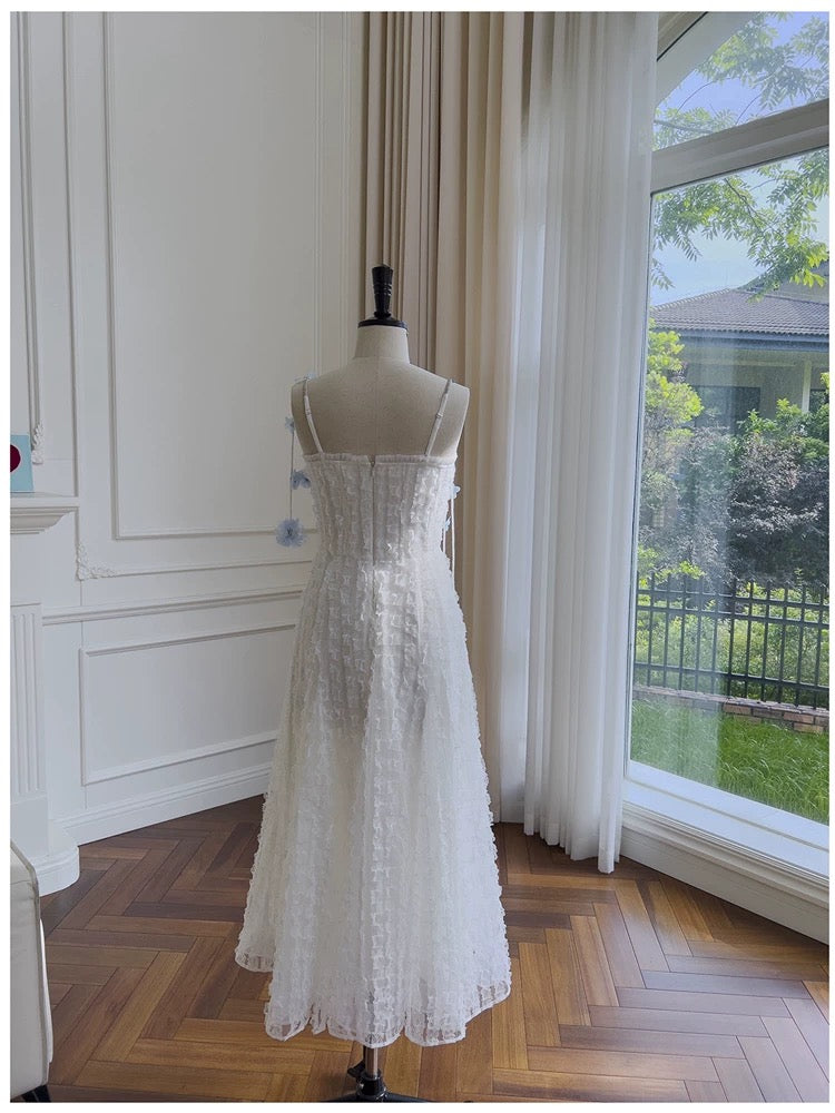Pretty A Line Straps White Lace Prom Dress With Flowers Prom Dresses