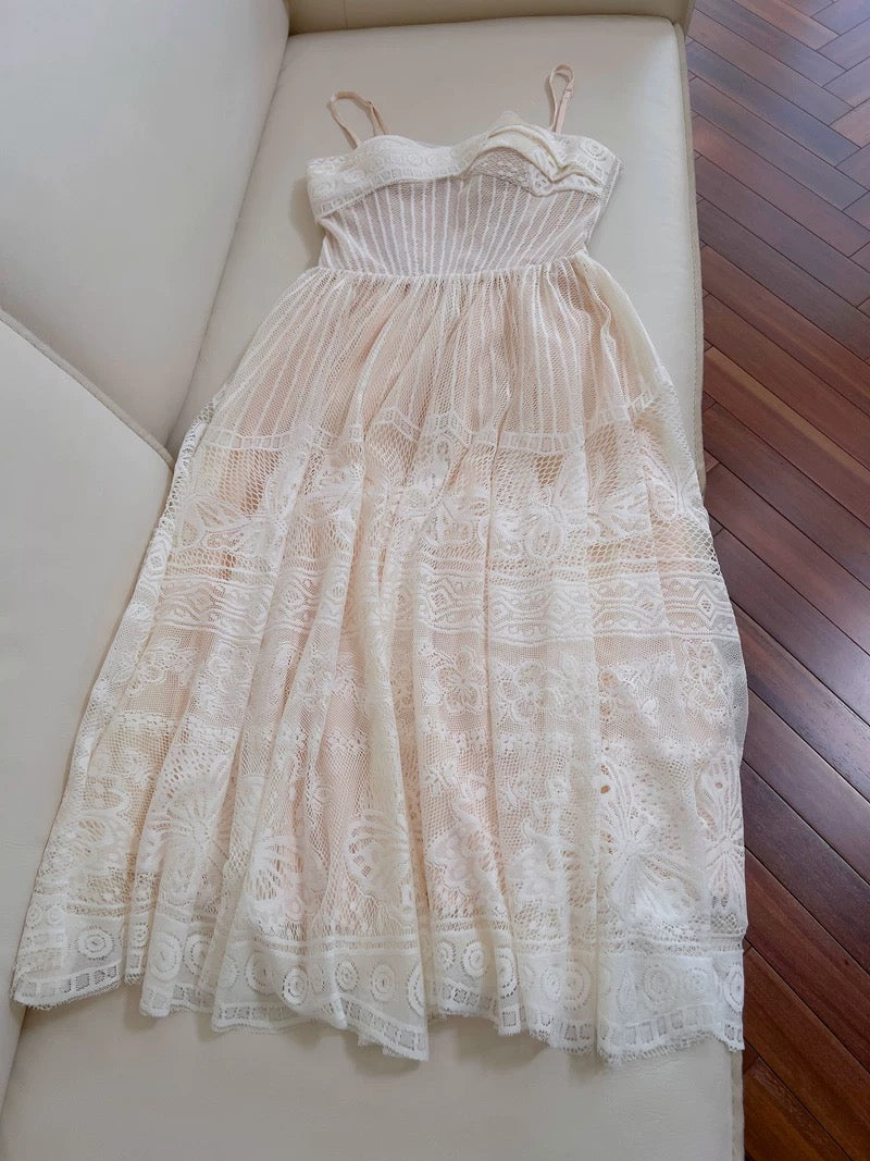 Pretty A Line Spaghetti Straps Lace Prom Dress White Formal Dresses