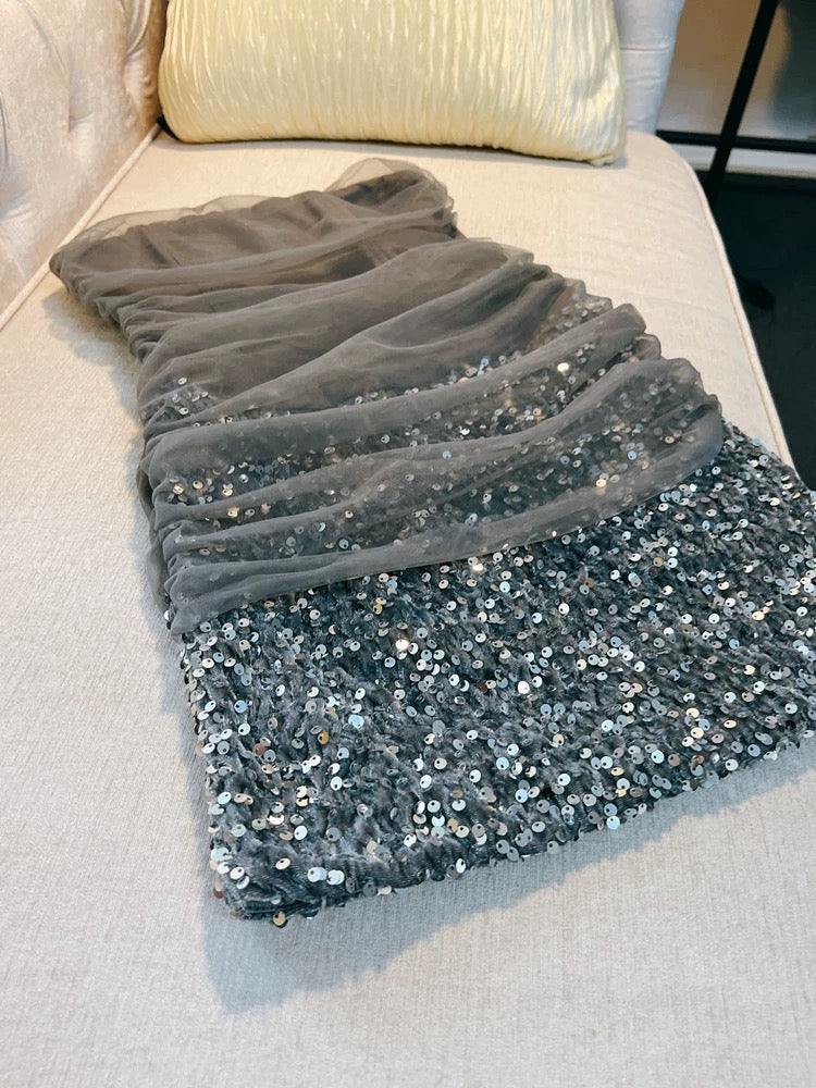 Modest Sheath Strapless Gray Sequin Short Homecoming Dresses Birthday Outfits