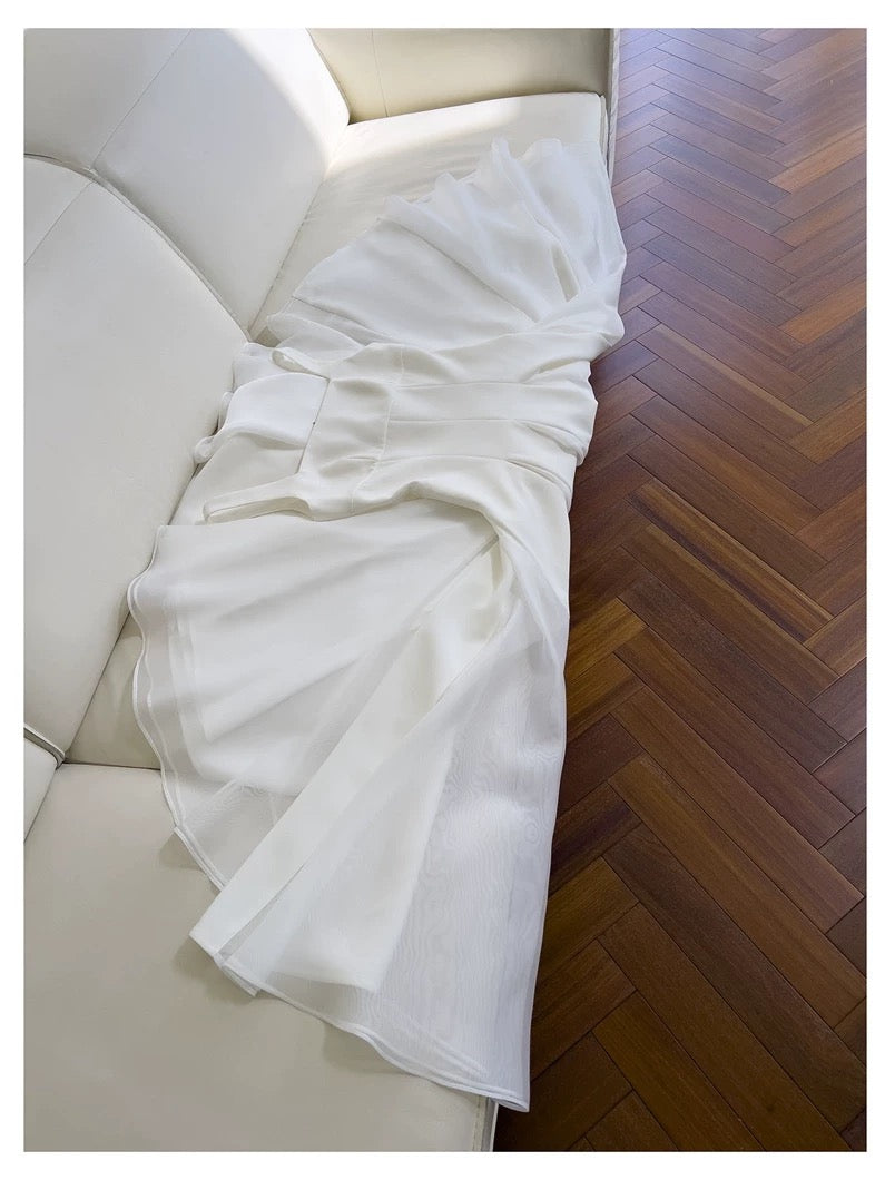 Simple A line Straps White Chiffon Ankle Length Prom Dress Formal Dresses