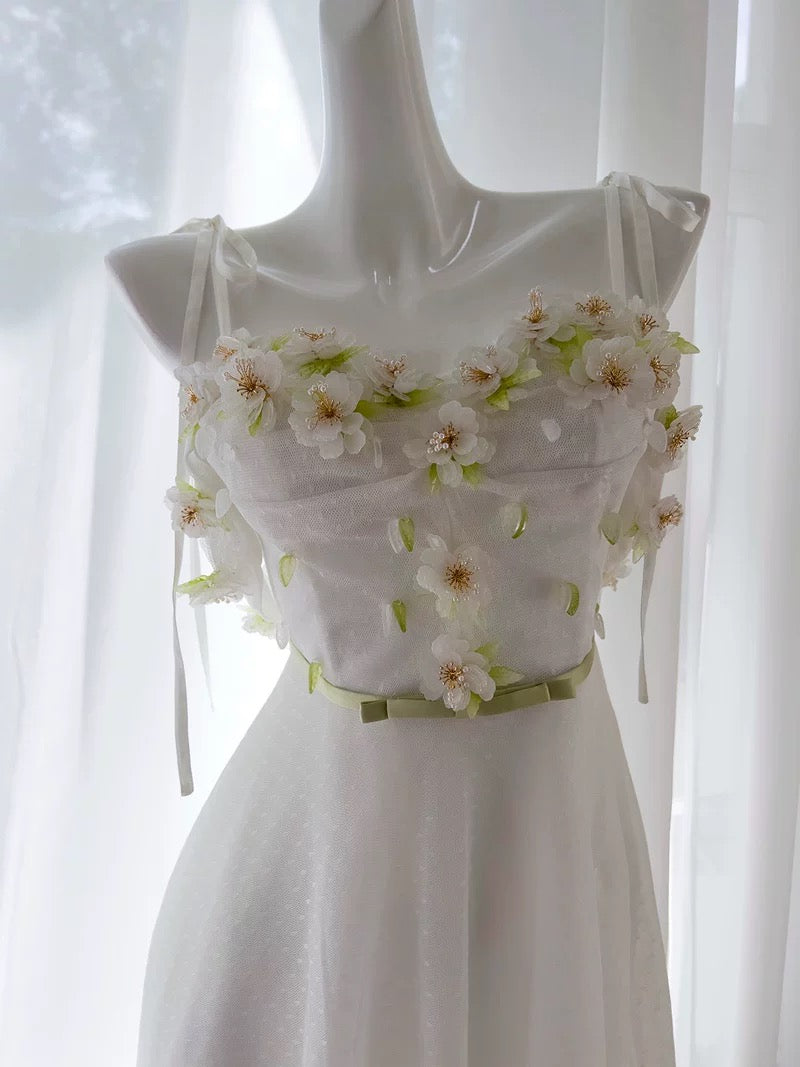 Modest A line Spaghetti Straps White Tulle Ankle Length Prom Dress Formal Dresses